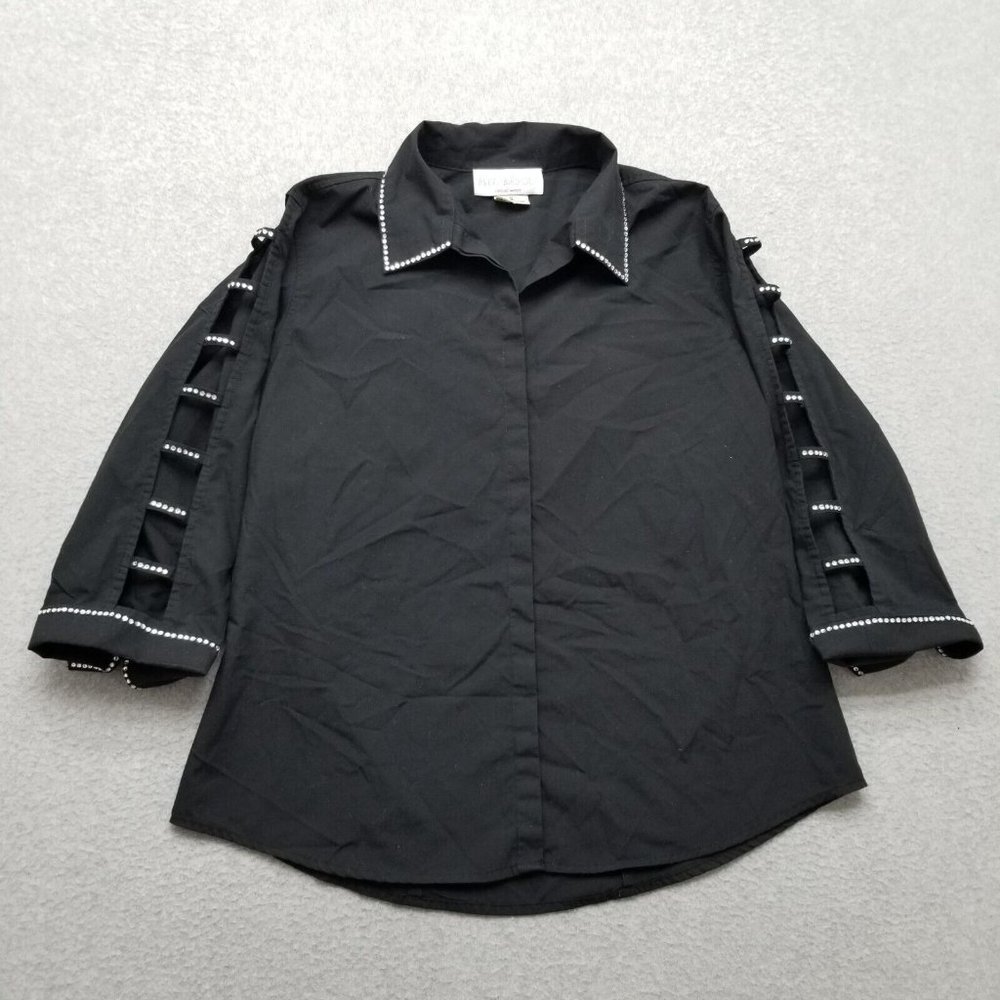 Blue Bayou Shirt‎ Womens Small Black Button Up Long Sleeve Rhinestone